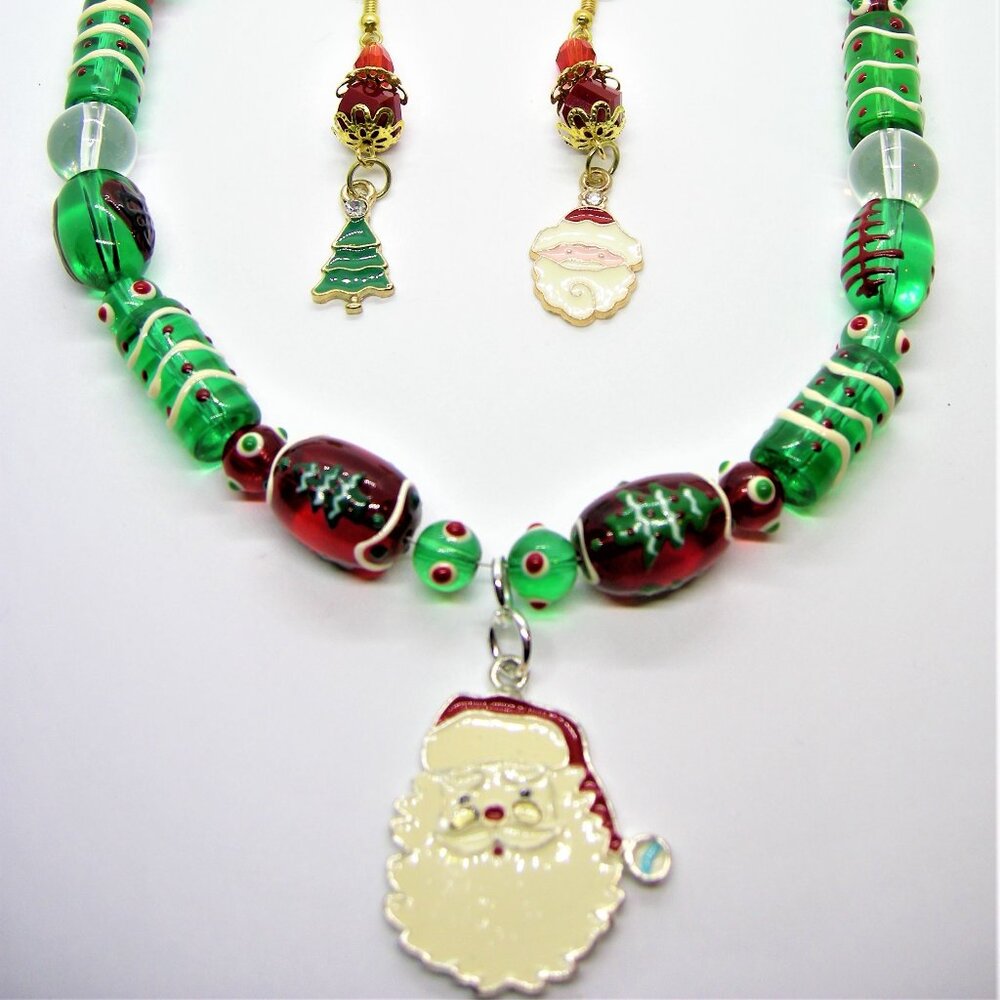 Santa Claus Pendant Necklace & Mismatched Earring Set